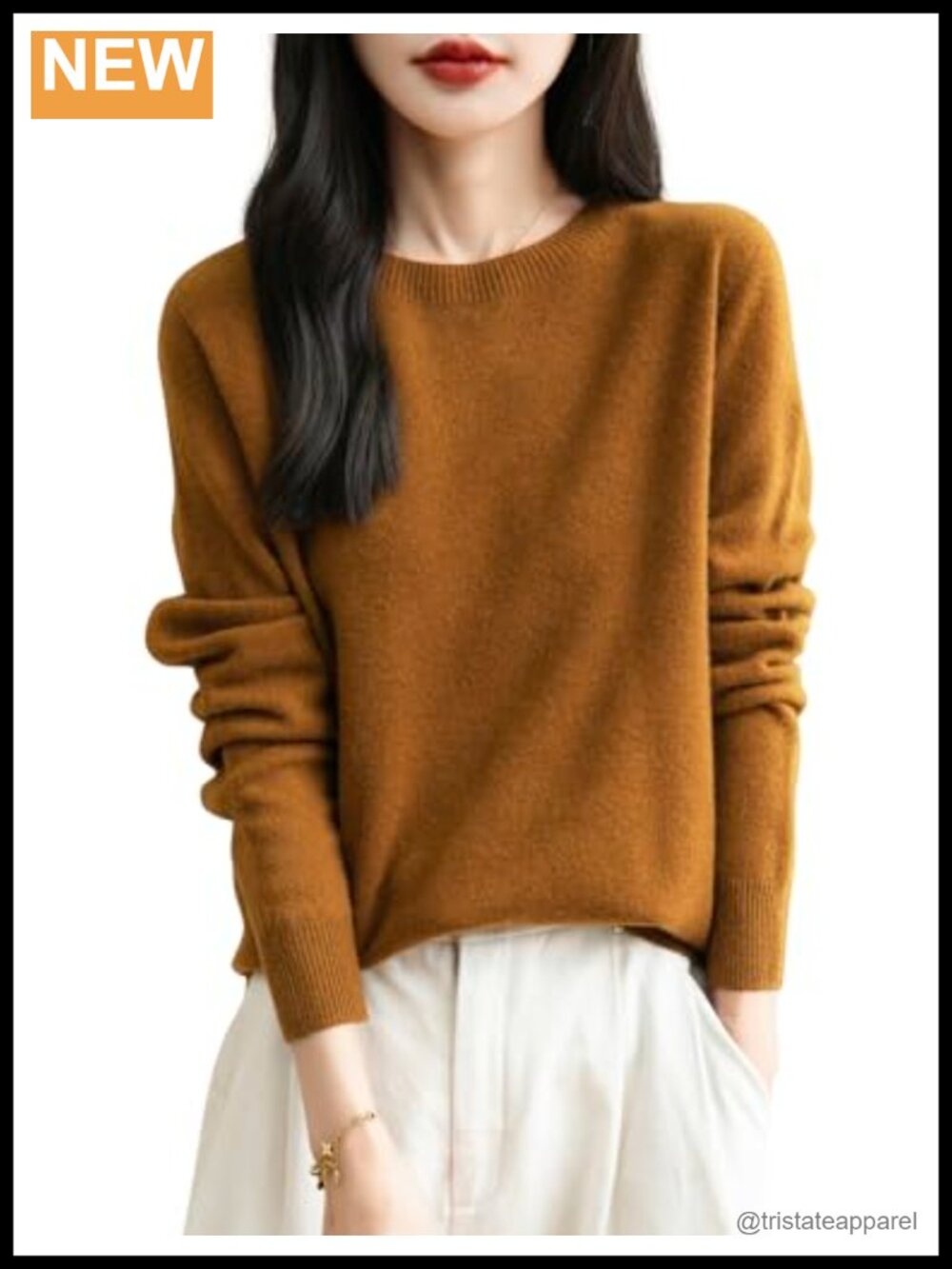 100% Merino Wool Seamless Crewneck Pullover Sweater Long Sleeve Knit